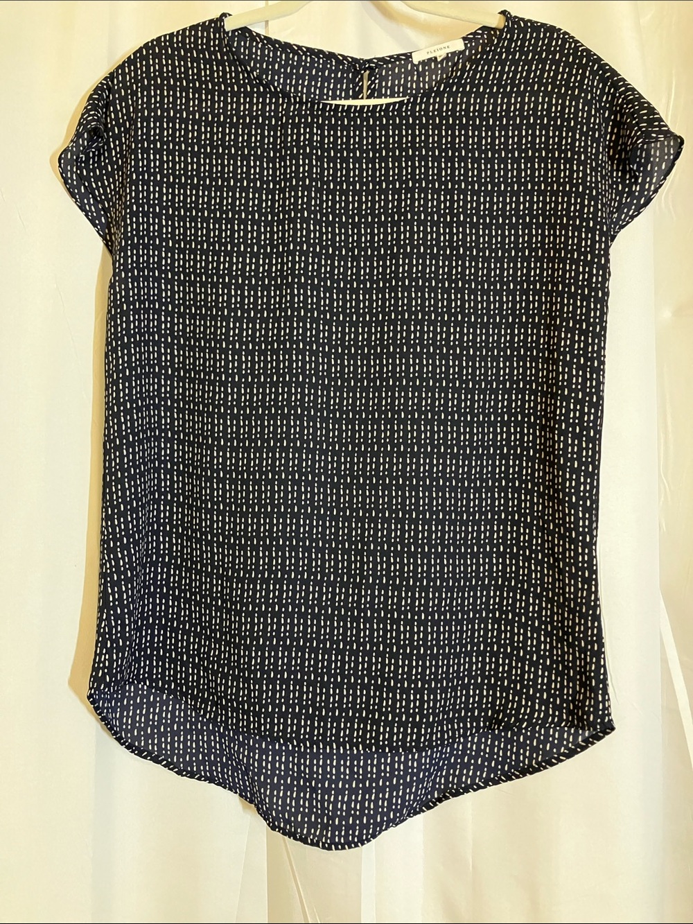 Pleione Black with Taupe Dot Stripe Cap Sleeve Blouse